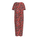 Black And Red Tiger Stripe Camo Print Short Sleeve Long Nightdress