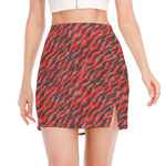 Black And Red Tiger Stripe Camo Print Side Slit Mini Skirt