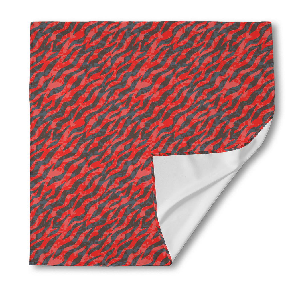 Black And Red Tiger Stripe Camo Print Silk Bandana