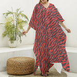 Black And Red Tiger Stripe Camo Print Silk V-Neck Kaftan Dress