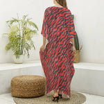 Black And Red Tiger Stripe Camo Print Silk V-Neck Kaftan Dress