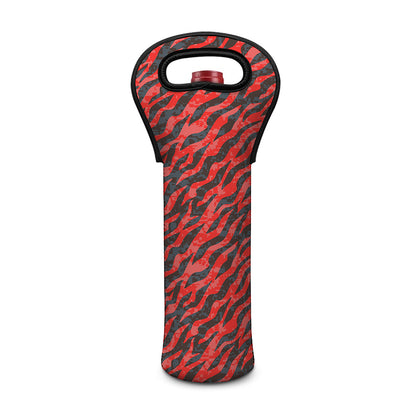 Black And Red Tiger Stripe Camo Print Single Neoprene Wine Tote