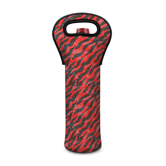 Black And Red Tiger Stripe Camo Print Single Neoprene Wine Tote