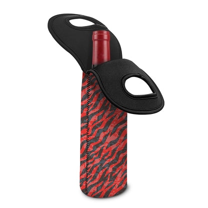 Black And Red Tiger Stripe Camo Print Single Neoprene Wine Tote
