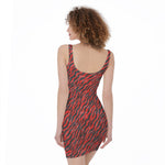 Black And Red Tiger Stripe Camo Print Sleeveless Bodycon Dress