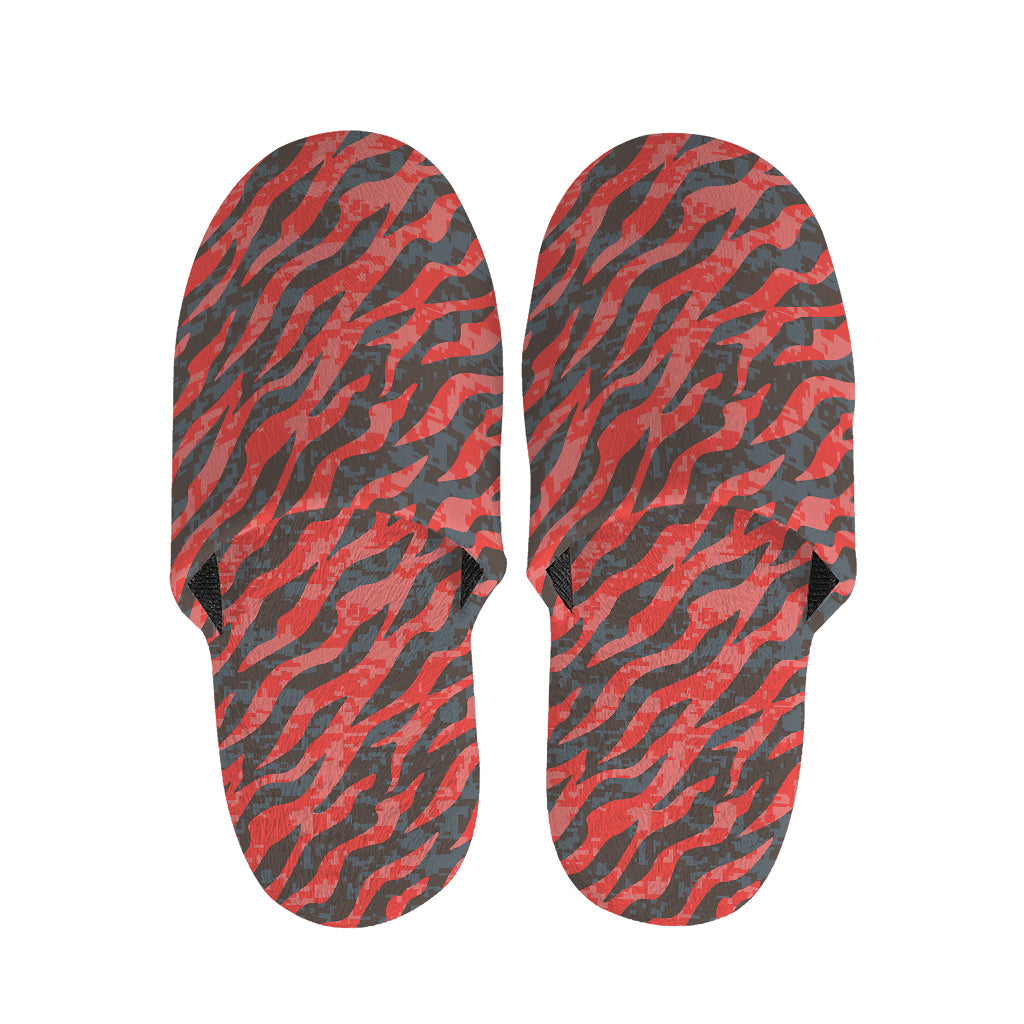 Black And Red Tiger Stripe Camo Print Slippers
