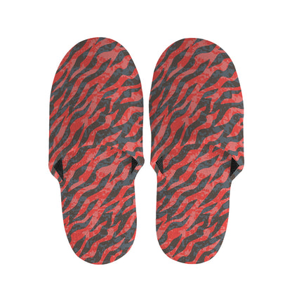 Black And Red Tiger Stripe Camo Print Slippers
