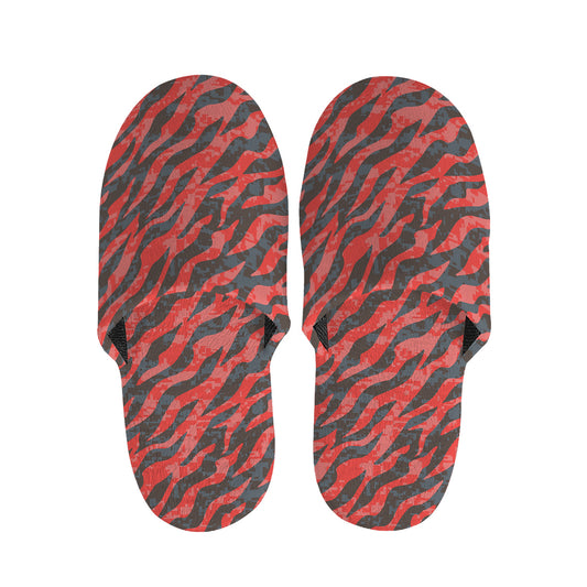 Black And Red Tiger Stripe Camo Print Slippers