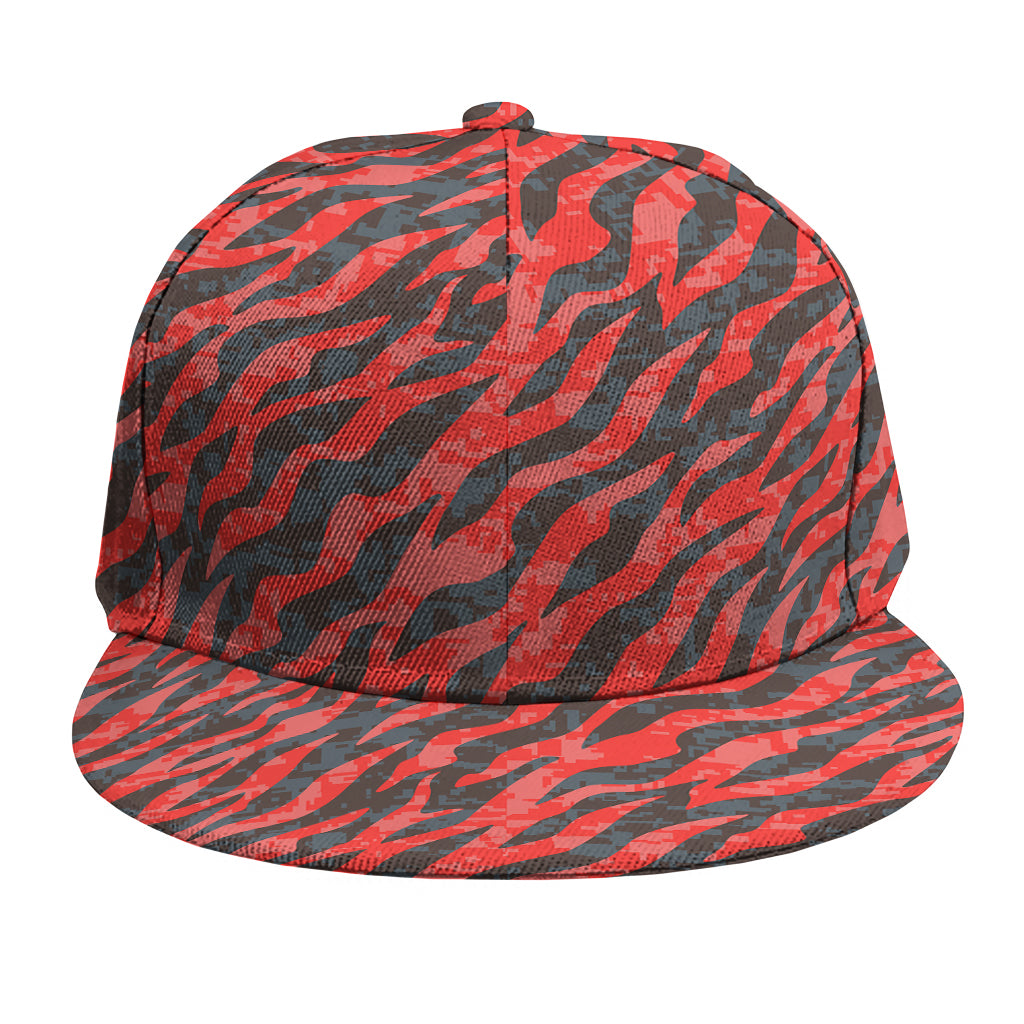 Black And Red Tiger Stripe Camo Print Snapback Cap