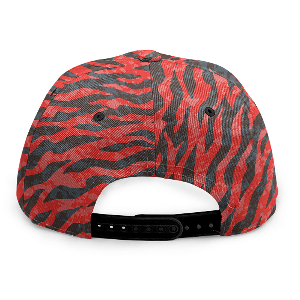 Black And Red Tiger Stripe Camo Print Snapback Cap