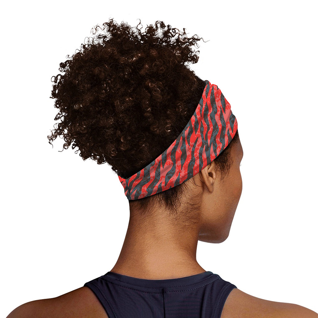Black And Red Tiger Stripe Camo Print Sports Headband