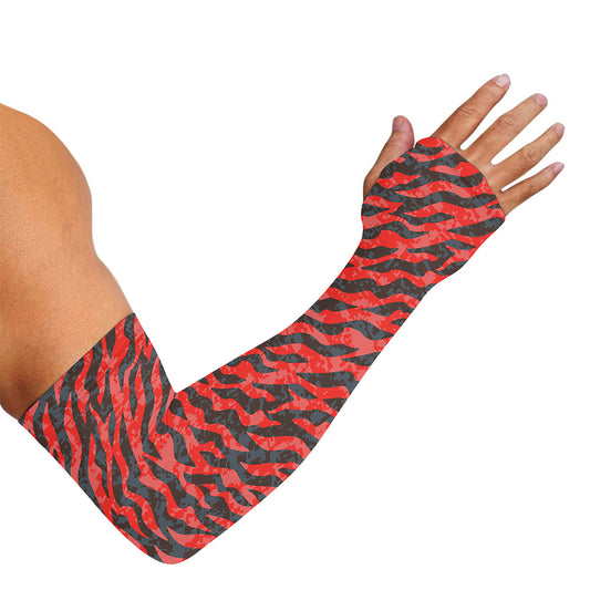 Black And Red Tiger Stripe Camo Print Sun Protection Arm Sleeves