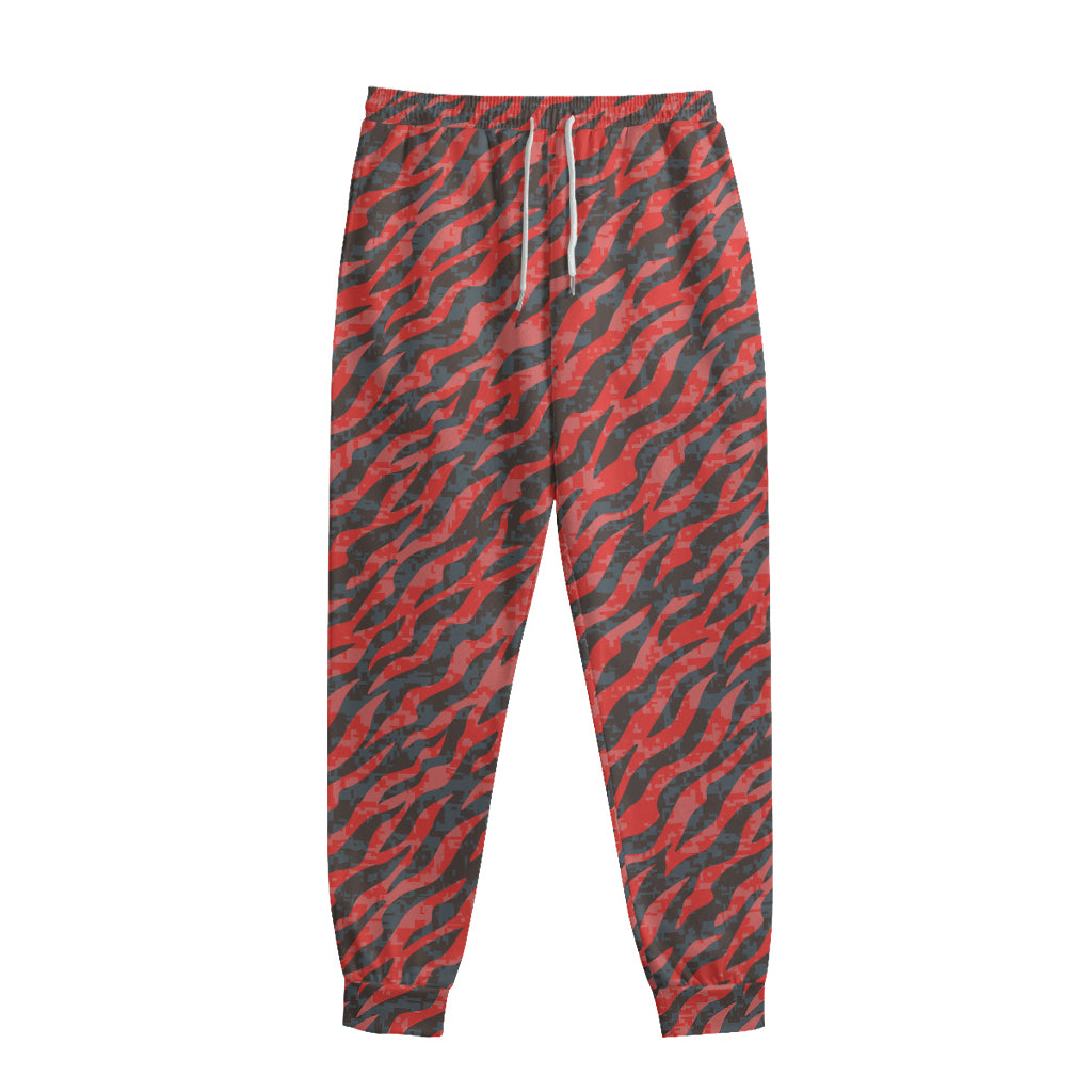 Black And Red Tiger Stripe Camo Print Sweatpants