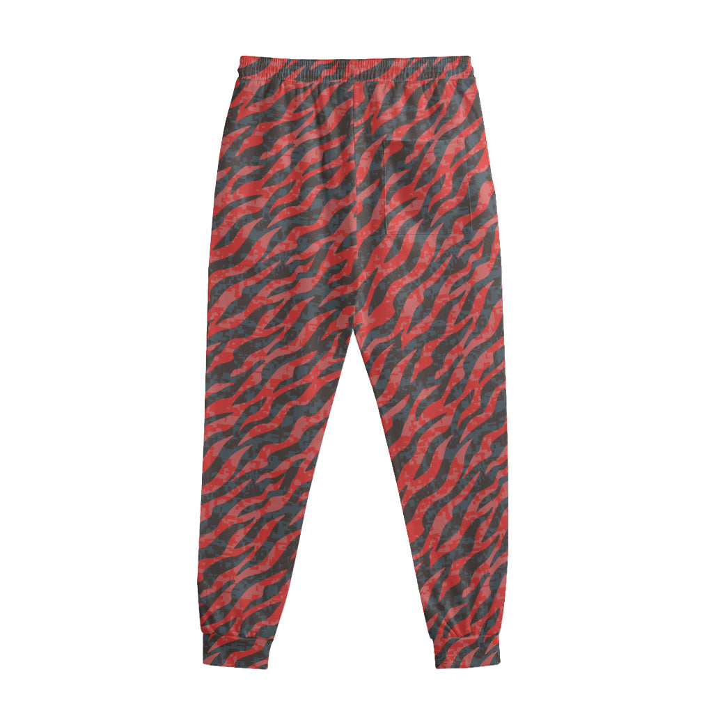 Black And Red Tiger Stripe Camo Print Sweatpants