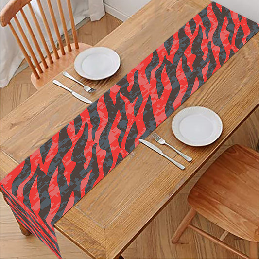 Black And Red Tiger Stripe Camo Print Table Runner