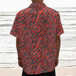 Black And Red Tiger Stripe Camo Print Textured Short Sleeve Shirt