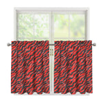 Black And Red Tiger Stripe Camo Print Tier Curtains