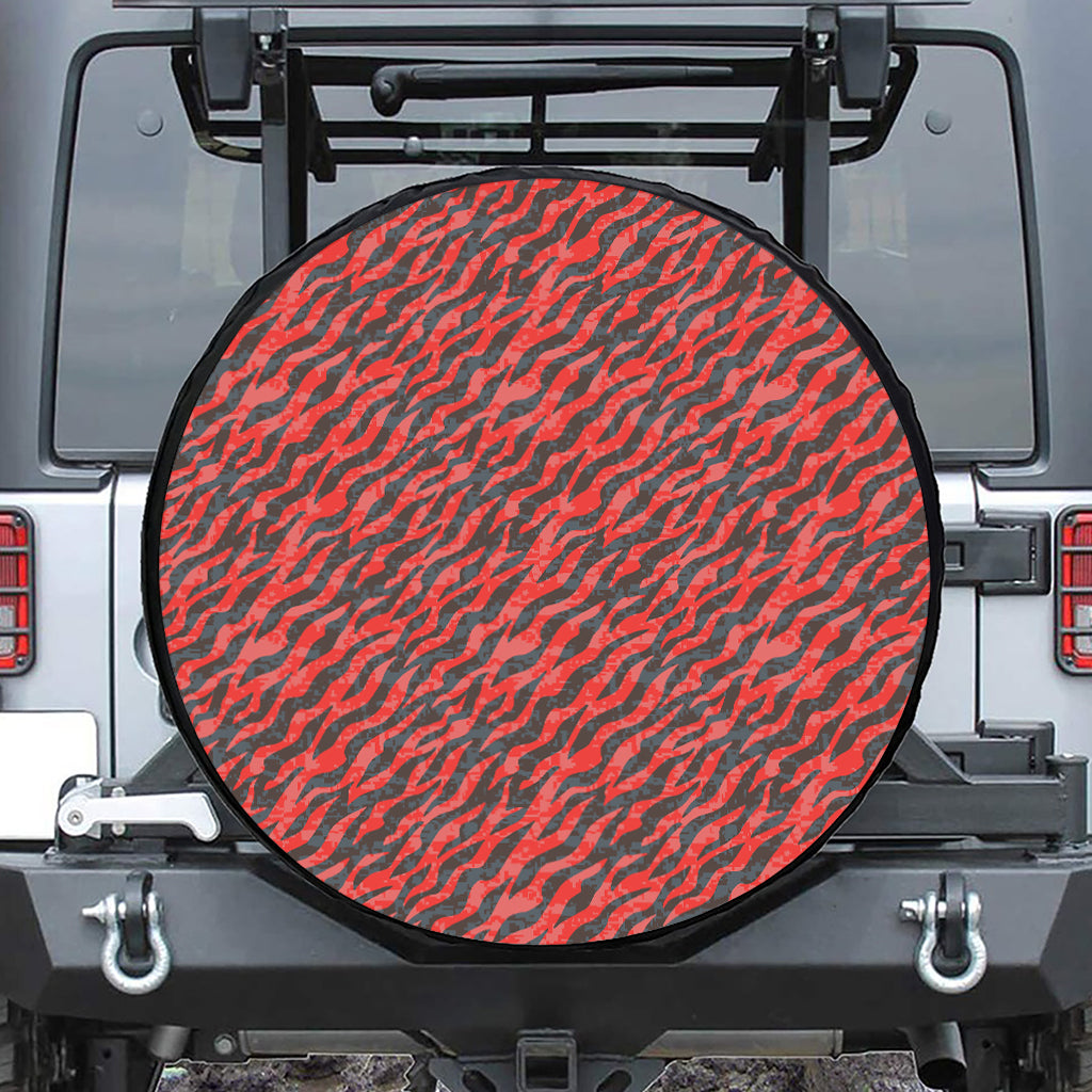 Black And Red Tiger Stripe Camo Print Tire Cover