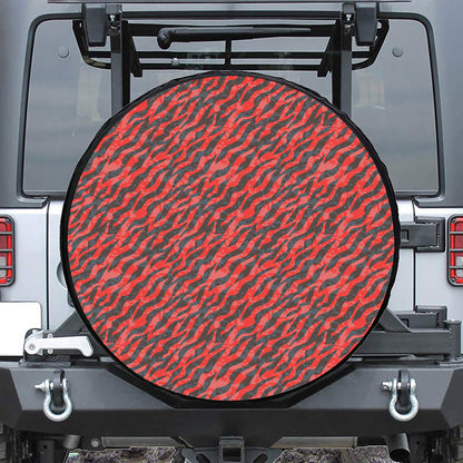 Black And Red Tiger Stripe Camo Print Tire Cover