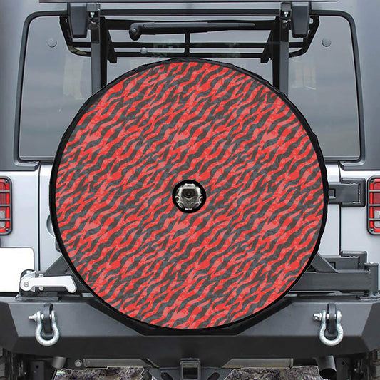 Black And Red Tiger Stripe Camo Print Tire Cover With Camera Hole