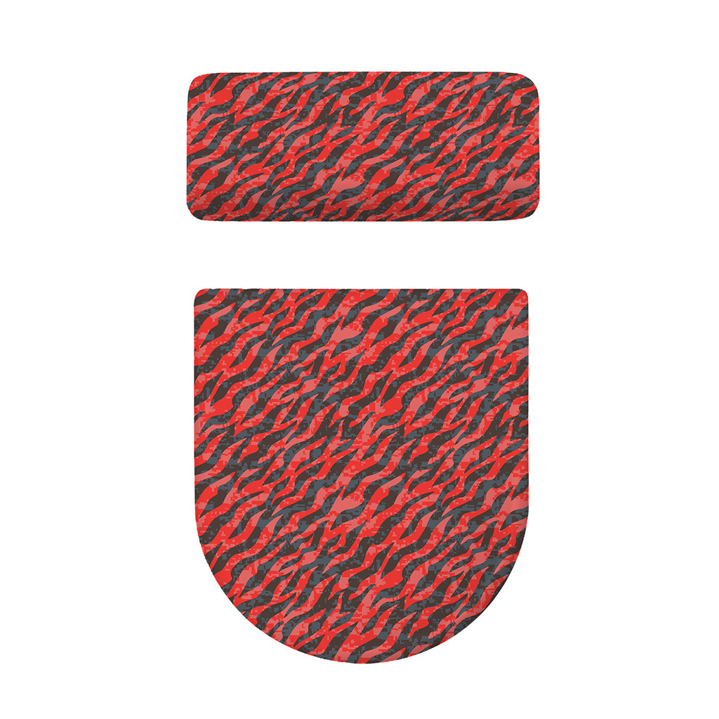 Black And Red Tiger Stripe Camo Print Toilet Lid And Tank Cover Set