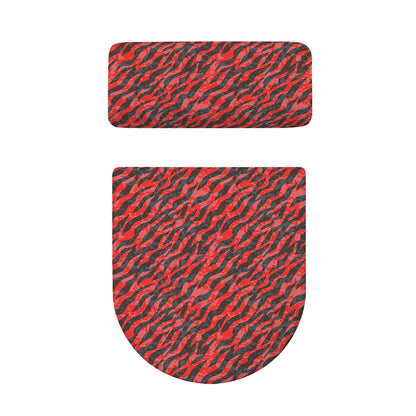Black And Red Tiger Stripe Camo Print Toilet Lid And Tank Cover Set