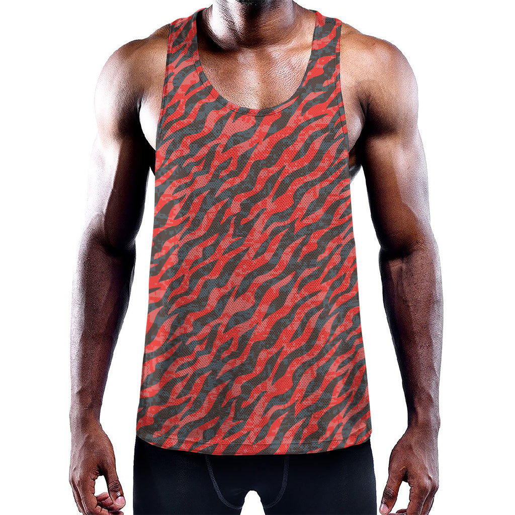 Black And Red Tiger Stripe Camo Print Training Tank Top