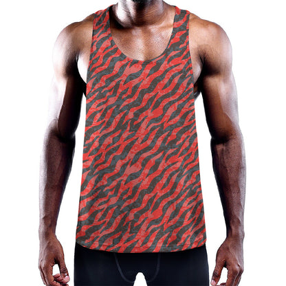 Black And Red Tiger Stripe Camo Print Training Tank Top