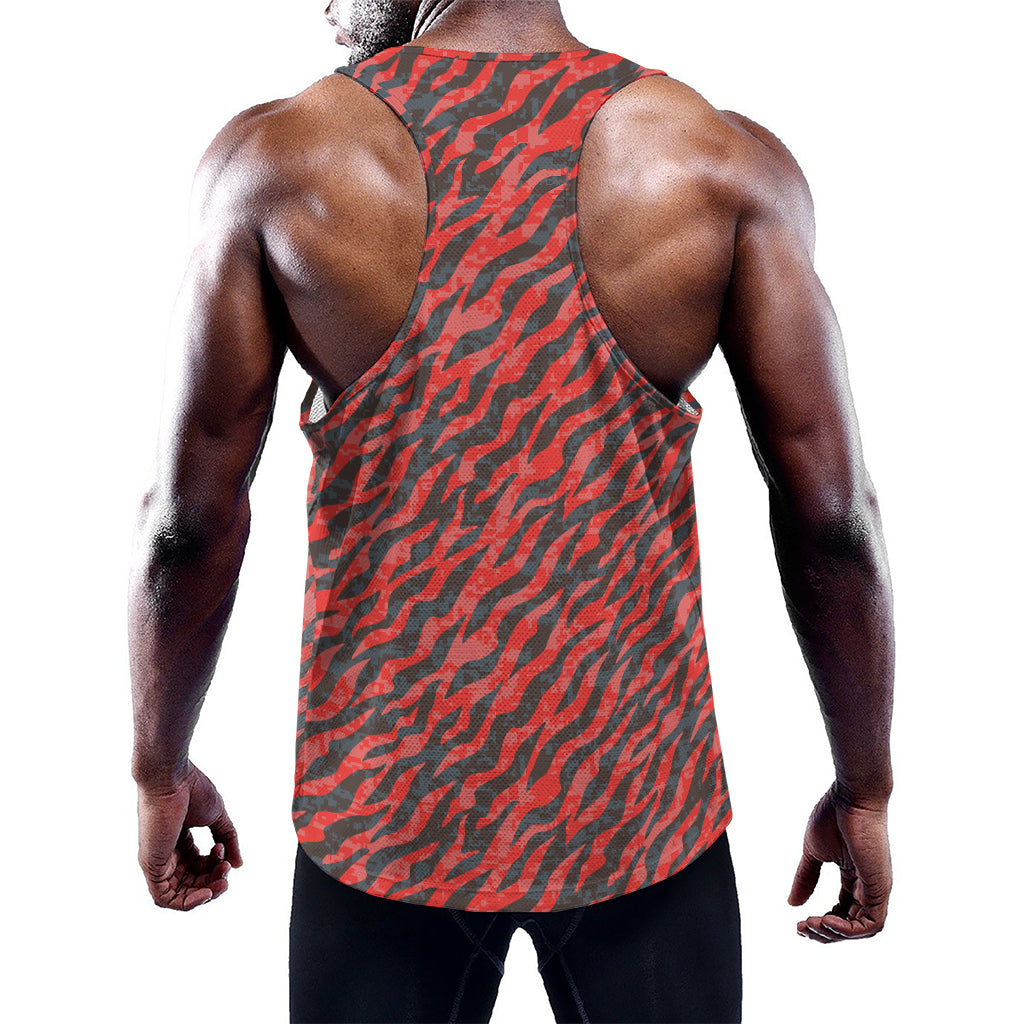 Black And Red Tiger Stripe Camo Print Training Tank Top