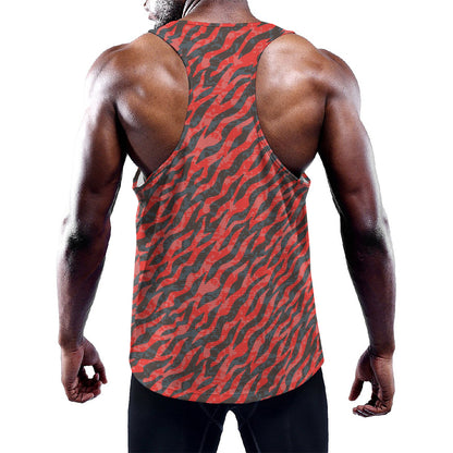 Black And Red Tiger Stripe Camo Print Training Tank Top