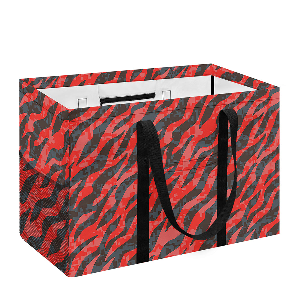 Black And Red Tiger Stripe Camo Print Utility Tote Bag