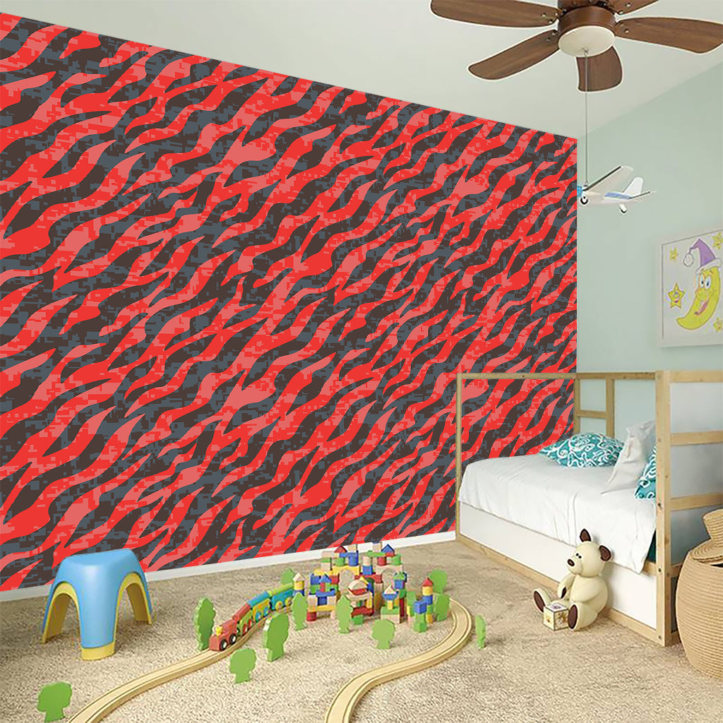 Black And Red Tiger Stripe Camo Print Wall Sticker