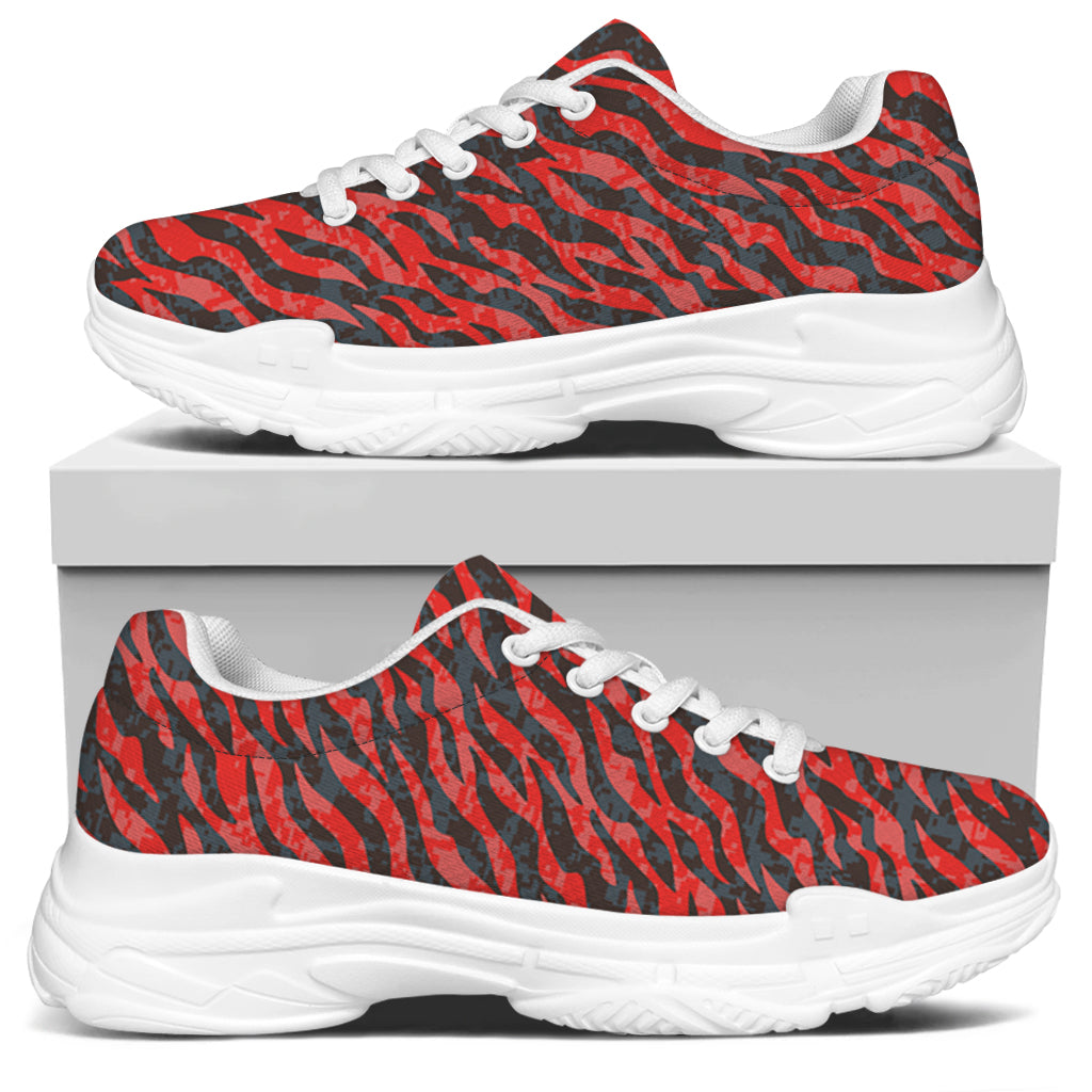 Black And Red Tiger Stripe Camo Print White Chunky Shoes