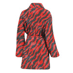 Black And Red Tiger Stripe Camo Print Women's Bathrobe