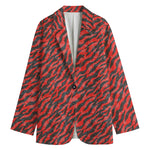Black And Red Tiger Stripe Camo Print Women's Blazer