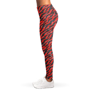 Black And Red Tiger Stripe Camo Print Women's Leggings