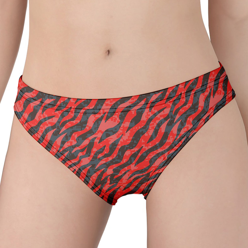 Black And Red Tiger Stripe Camo Print Women's Panties