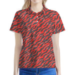 Black And Red Tiger Stripe Camo Print Women's Polo Shirt