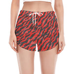 Black And Red Tiger Stripe Camo Print Women's Split Running Shorts