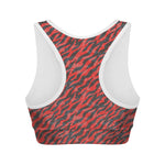 Black And Red Tiger Stripe Camo Print Women's Sports Bra