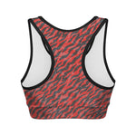 Black And Red Tiger Stripe Camo Print Women's Sports Bra