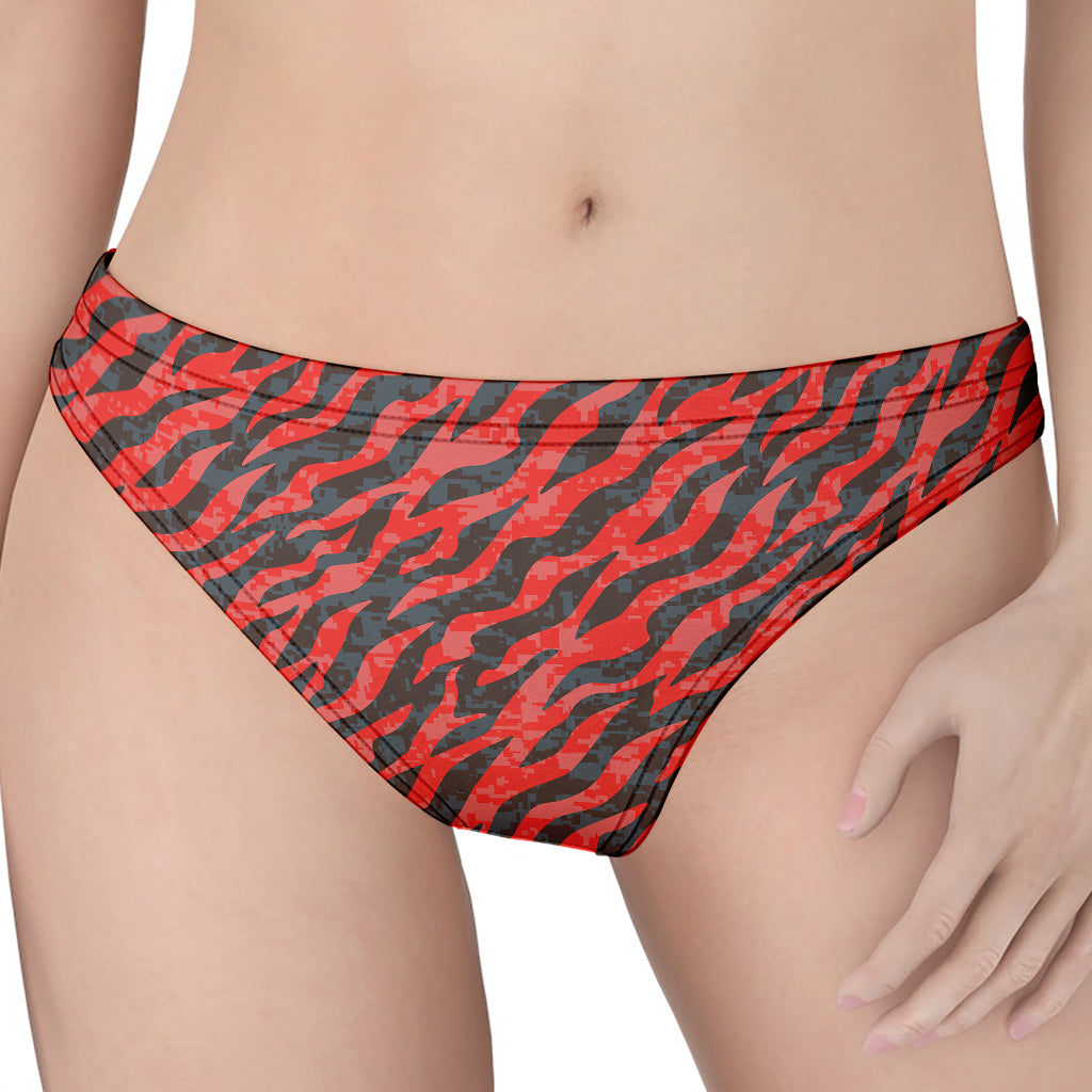 Black And Red Tiger Stripe Camo Print Women's Thong