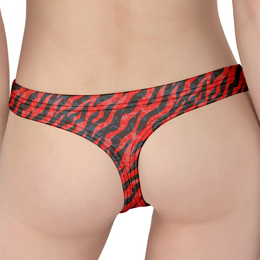 Black And Red Tiger Stripe Camo Print Women's Thong
