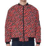 Black And Red Tiger Stripe Camo Print Zip Sleeve Bomber Jacket