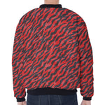 Black And Red Tiger Stripe Camo Print Zip Sleeve Bomber Jacket