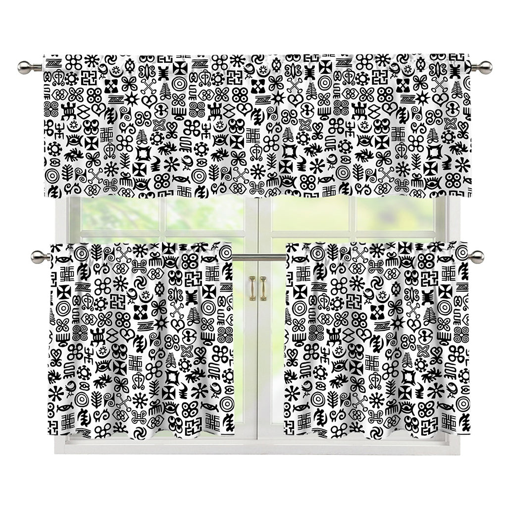 Black And White Adinkra Tribe Symbols 3 Piece Kitchen Curtains