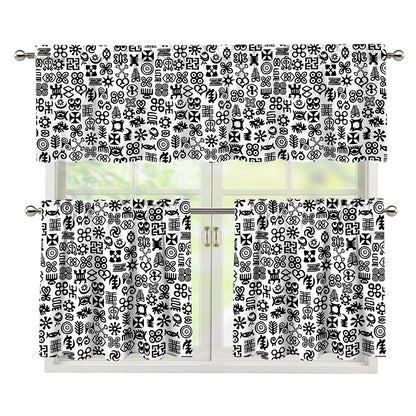 Black And White Adinkra Tribe Symbols 3 Piece Kitchen Curtains