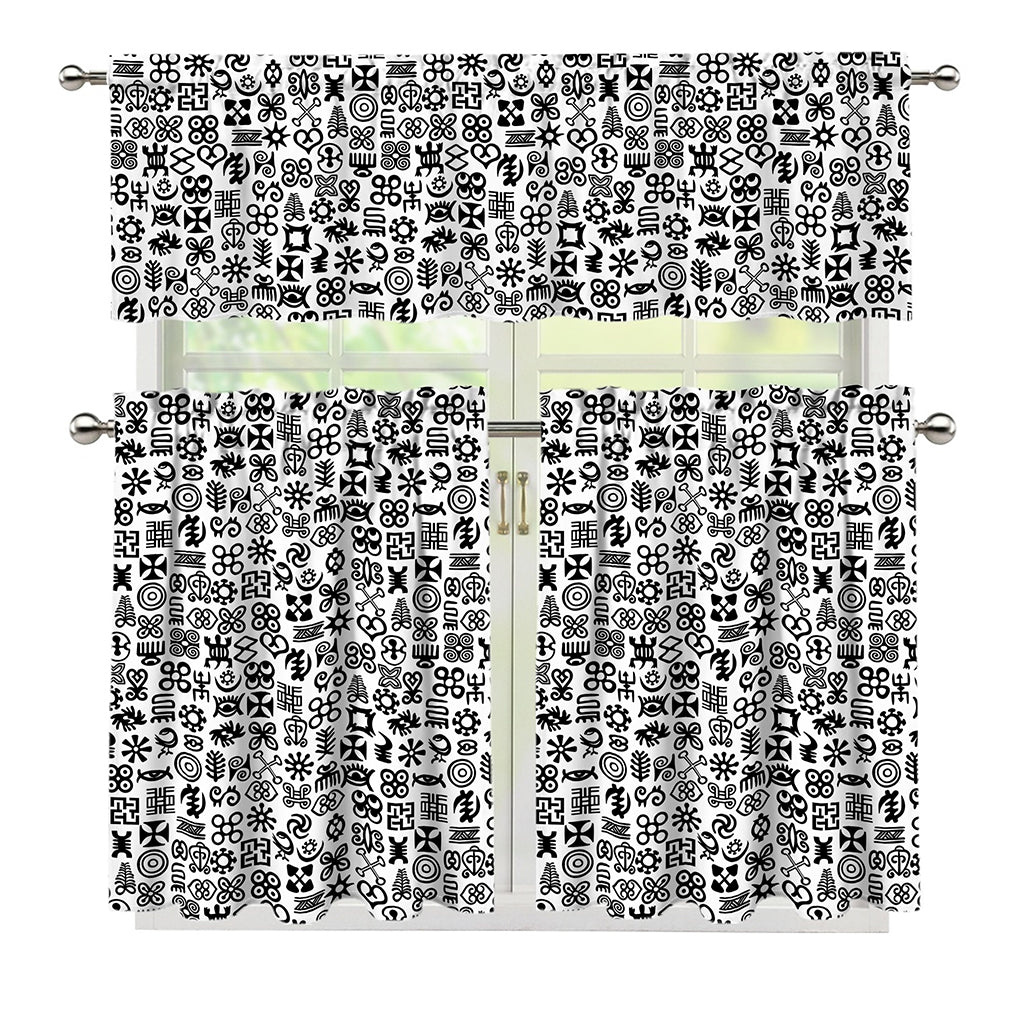 Black And White Adinkra Tribe Symbols 3 Piece Kitchen Curtains