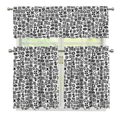 Black And White Adinkra Tribe Symbols 3 Piece Kitchen Curtains