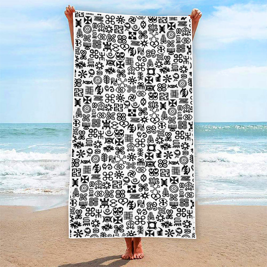 Black And White Adinkra Tribe Symbols Beach Towel